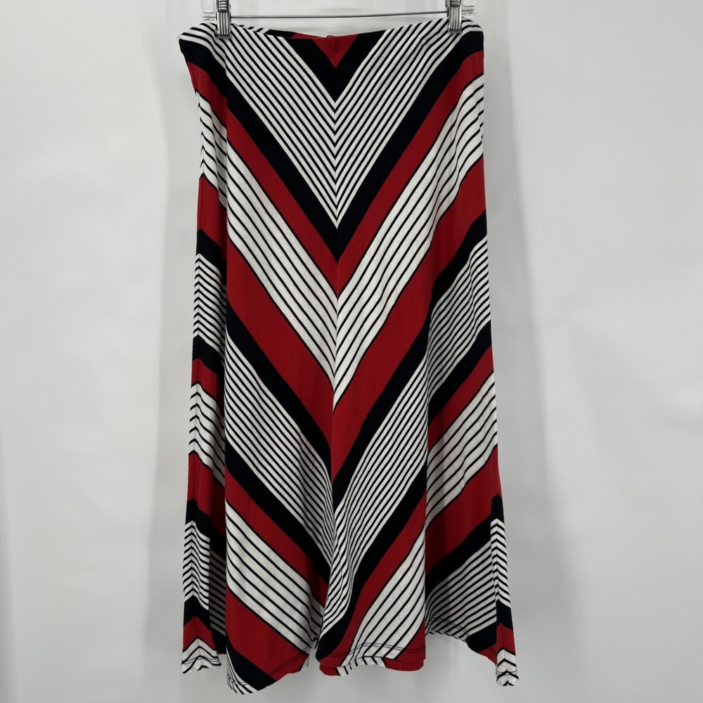 Y2K Chaps Womens M Red White Black Chevron‎ Stripe Cotton Maxi Skirt Geometric